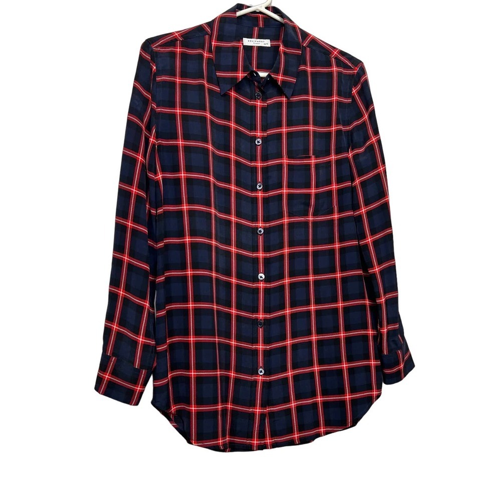 Equipment Femme Black Plaid Silk Button Up Size XS